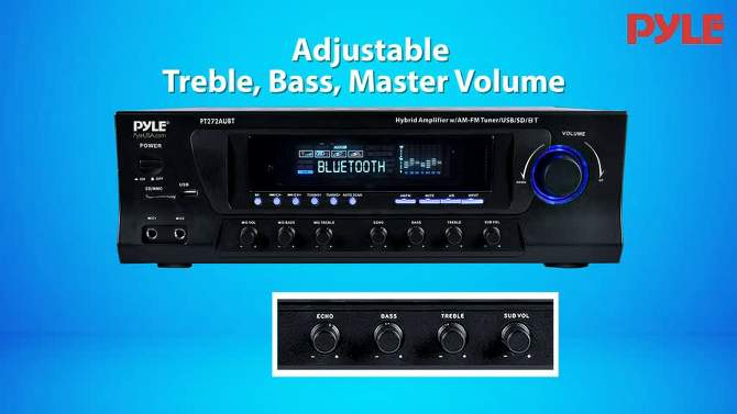 Pyle PT272AUBT Stereo Amplifier Receiver 4 Channel Audio Power System with AM/FM Tuner, Bluetooth Streaming, and Sub Control for Home Use, 2 of 8, play video