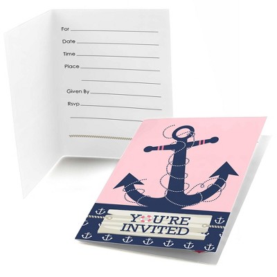 Big Dot of Happiness Ahoy - Nautical Girl - Fill In Baby Shower or Birthday Party Invitations (8 count)