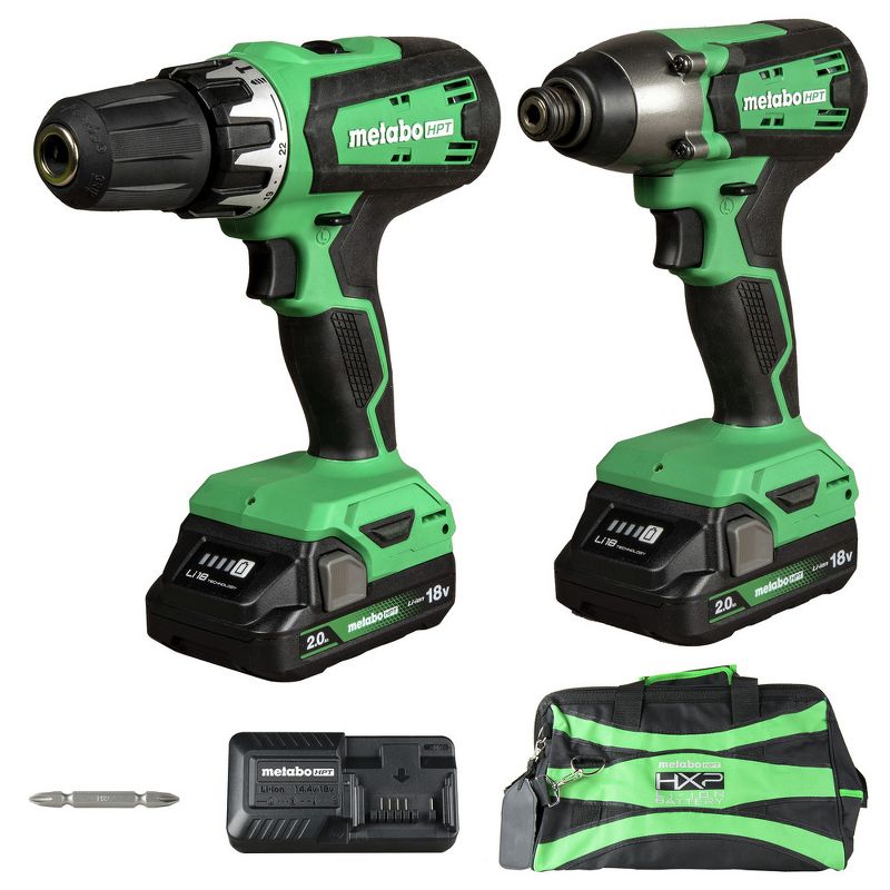 Metabo HPT KC18DFXM 18V MultiVolt Brushed Lithium-Ion 1/2 in. Cordless Hammer Drill and 1/4 in. Impact Driver Combo Kit with 2 Batteries (2 Ah), 1 of 9