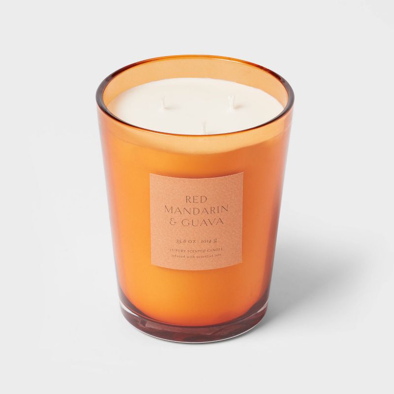 Colored Vase Glass with Dustcover Mandarin & Guava Candle Orange - Threshold™, 5 of 7