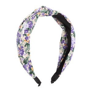 Unique Bargains Women's Elegant Knotted Printed Wide Hairband 6.30"x4.92" Purple 1 Pc - 1 of 3