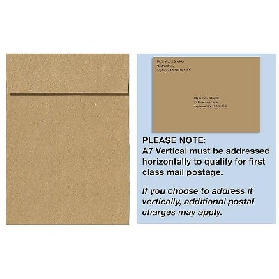 LUX 7 1/4" x 5 1/4" 80lbs. Square Flap Vertical Envelopes W/Peel & Press Grocery Bag Brown