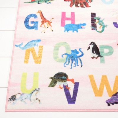 Pink Synthetic Rectangular Kids Alphabet Area Rug 35" x 51"