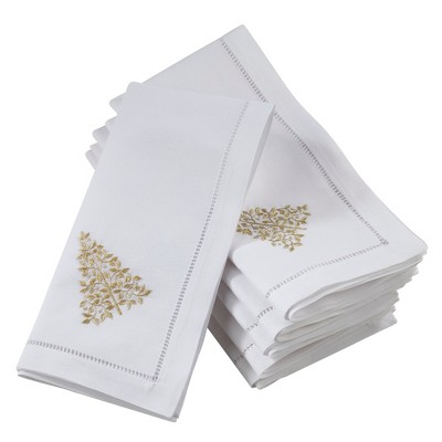 Saro Lifestyle Embroidered Pine Tree And Hemstitch Design Cotton Napkins (Set of 6)