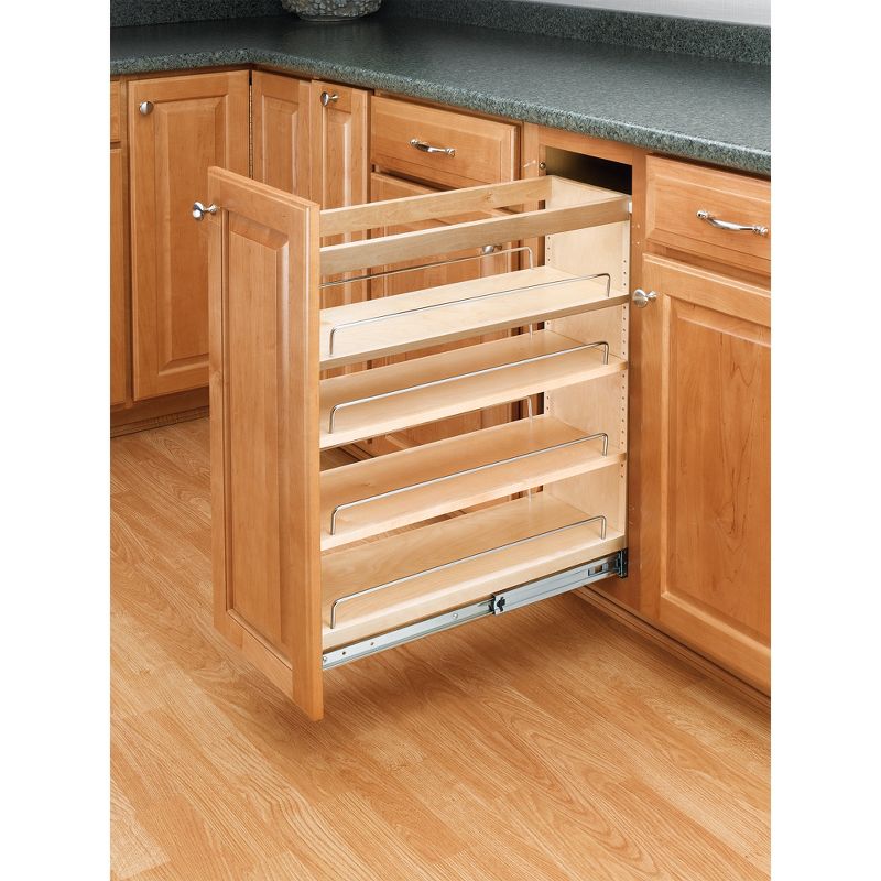 Rev-A-Shelf Pull Out Kitchen Cabinet Storage Organizer Spice Rack w/3 Adjustable Sliding Wood Shelves, Chrome Rails, & 100lb Capacity, 3 of 8