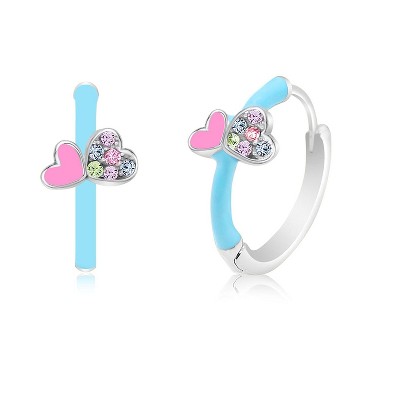 Chanteur Hypoallergenic Kids Jewelry Accessories Round Heart Blue CZ White Gold Palladium Plating hoop Earrings