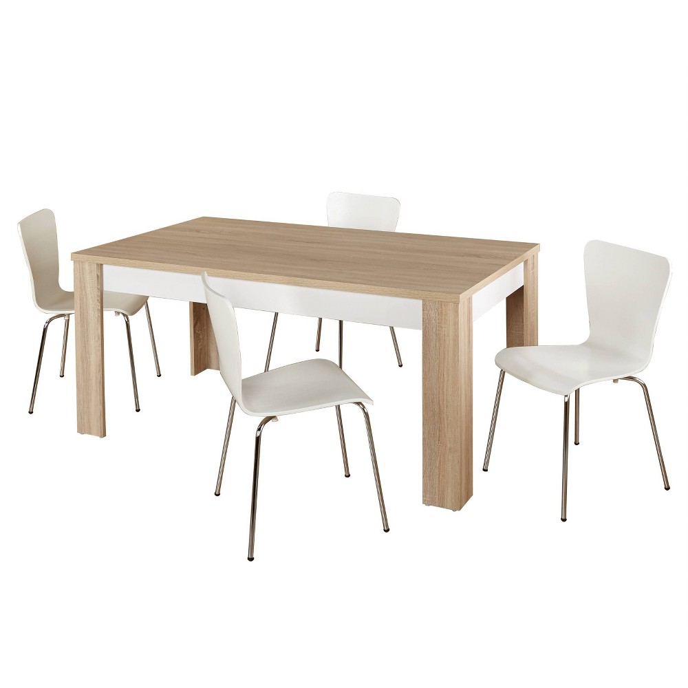 5pc Mandy Dining Set Natural/White - Buylateral: Chrome Legs, Hourglass Chairs, Hardwood