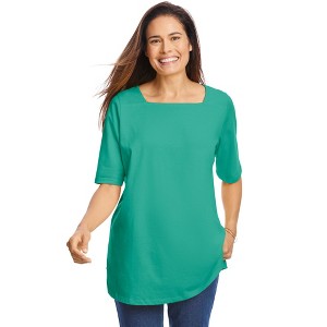 Woman Within Plus Size Perfect Elbow-Sleeve Square-Neck Tee - 1 of 4