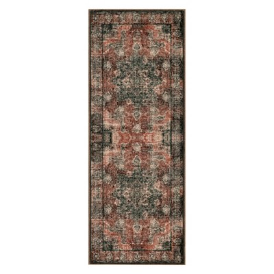 2*6 Machine Washable Area Rugs Boho Vintage Distressed Oriental Medallion Neutral Thin Large Rug Stain Resistant Carpet for Living Bedroom Red