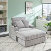 Kumasinova Reclining Corduroy Sofa Bed with Cup Holders, 39" Spring Upholstered Armchair and Ottoman Set, Tufted Single Sofa with 2 Throw Pillows - 2 of 4
