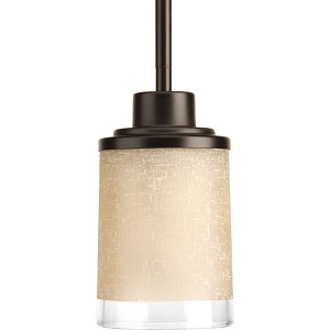 Progress Lighting Alexa 1-Light Mini-Pendant, Antique Bronze, White Linen Glass Shade - 1 of 4