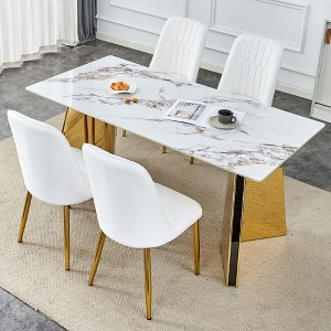 NicBex 5 PCS/7 PCS Cold Jade Patterned Sintered Stone Dining Table Set with 4/6 Vertical Line Design Back PU Chairs for Kitchen/Apartment - 1 of 4