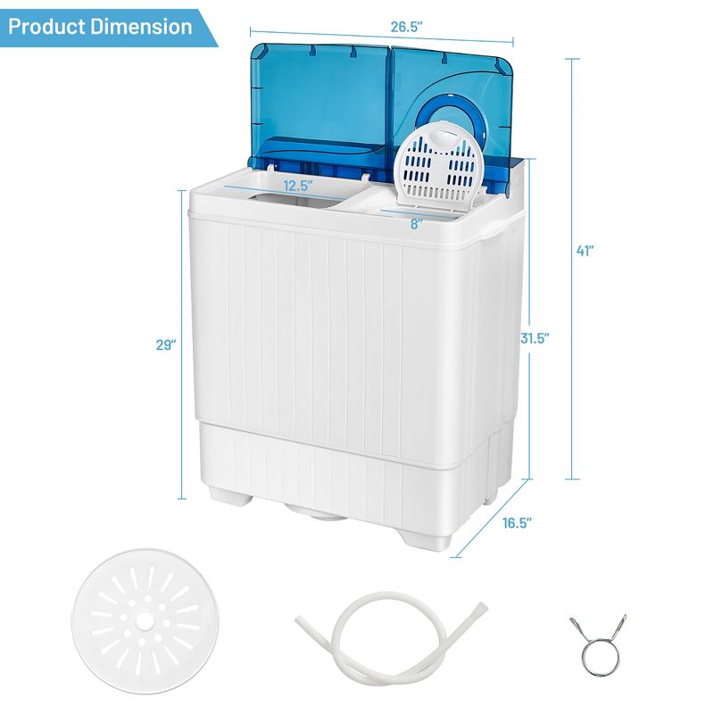 Costway 26lbs Portable Semi-automatic Washing Machine W/Built-in Drain Pump Grey\Blue, 3 of 11