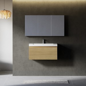 Whisen Floating Wall-Mounted Bathroom Vanity with Wave-Textured Soft-Close Drawers, Basin, Pre-Assembled Cabinet - 1 of 4