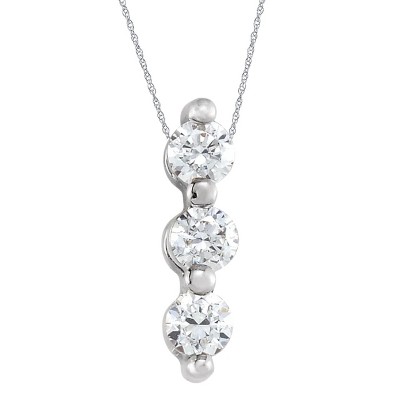 Pompeii3 1Ct Diamond Necklace Three Stone Pendant in 10k White or Yellow Gold