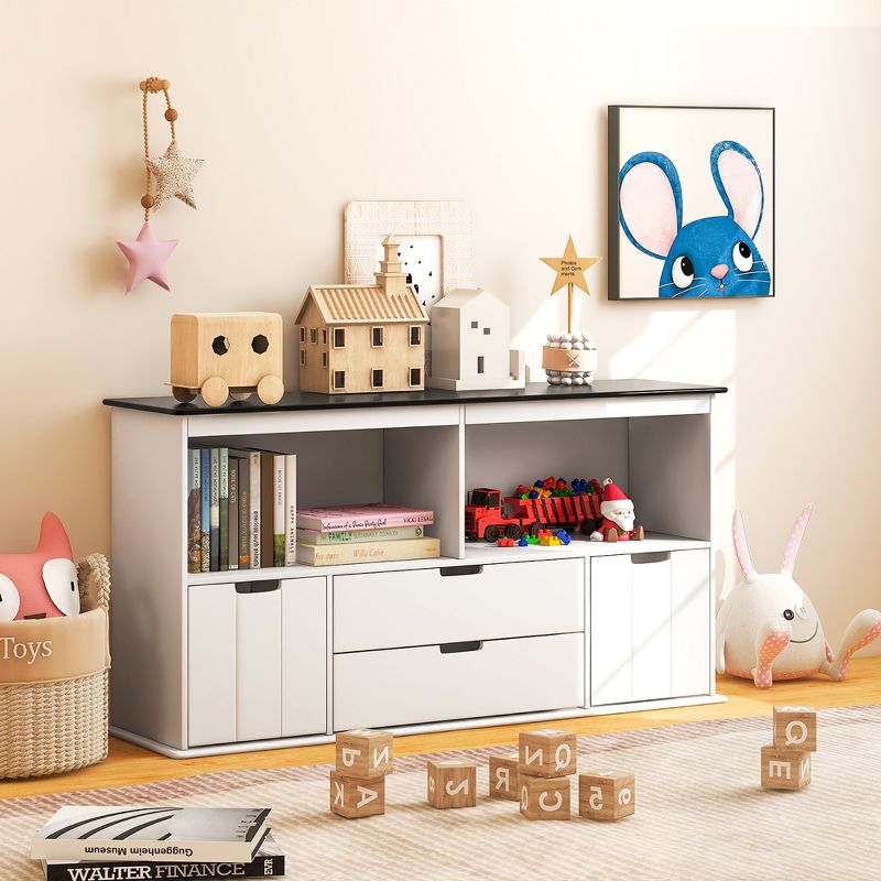 Costway Kids Toy Storage Organizer Wooden Bookshelf TV Stand with  Drawers Blackboard Top, 2 of 11