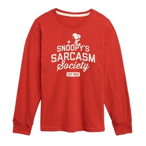 Boys' - Peanuts - Snoopy Sarcasm Society Long Sleeve Graphic T-Shirt - 1 of 4
