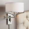 Possini Euro Design Tremont Modern Swing Arm Wall Lamp Brushed Nickel Metal Plug-in Light Fixture White Drum Shade for Bedroom Bedside Living Room - 2 of 4