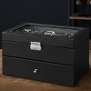 Sleek 6-Slot Watch Box, Large Glass Lid, Removable Pillows, Watch Organizer - Gift for Loved Ones, Black Synthetic Leather - 2 of 3