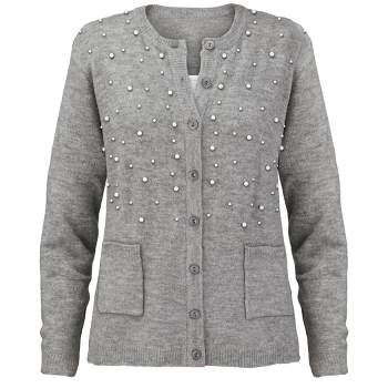 Collections Etc Pearl Trimmed Button Front Cardigan Sweater