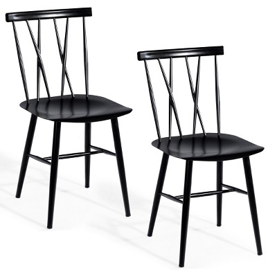 Tangkula 2 PCS Steel Chairs Dining Side Chairs Armless with High Cross Back Black