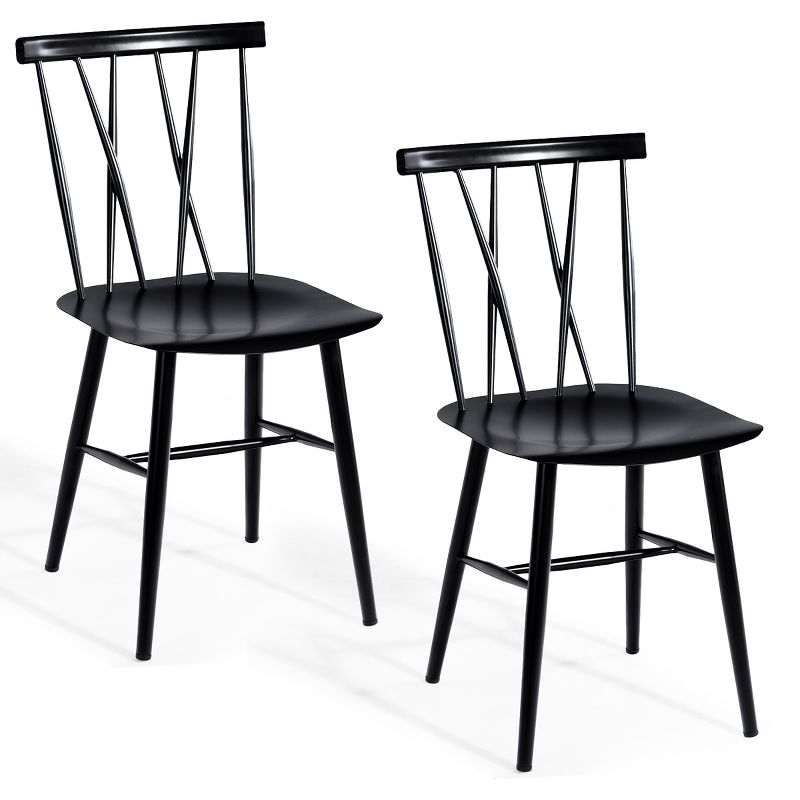 Tangkula 2 PCS Steel Chairs Dining Side Tolix Chairs Armless with High Cross Back Black, 1 of 8