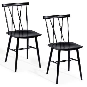 Tangkula 2 PCS Steel Chairs Dining Side Tolix Chairs Armless with High Cross Back Black
