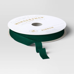 18' Christmas Fabric Ribbon Green Velvet - Wondershop™ - 1 of 3