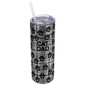 Elanze Designs Plaid Paw Prints Silvertone Sparkle 20 Ounce Double Wall Stainless Steel Glitter Travel Tumbler With Sliding Lid And Straw, Cat Dad - 1 of 4