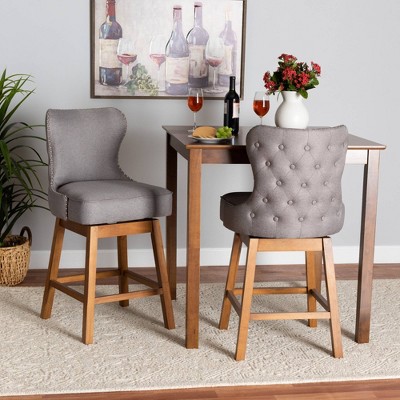 2pc Gradisca Wood Swivel Counter Stool Set Gray walnut Brown