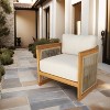 Moda Furnishings Acacia Wood Rope Weaving Patio Outdoor Single Sofa With Cream Cushions - 3 of 4