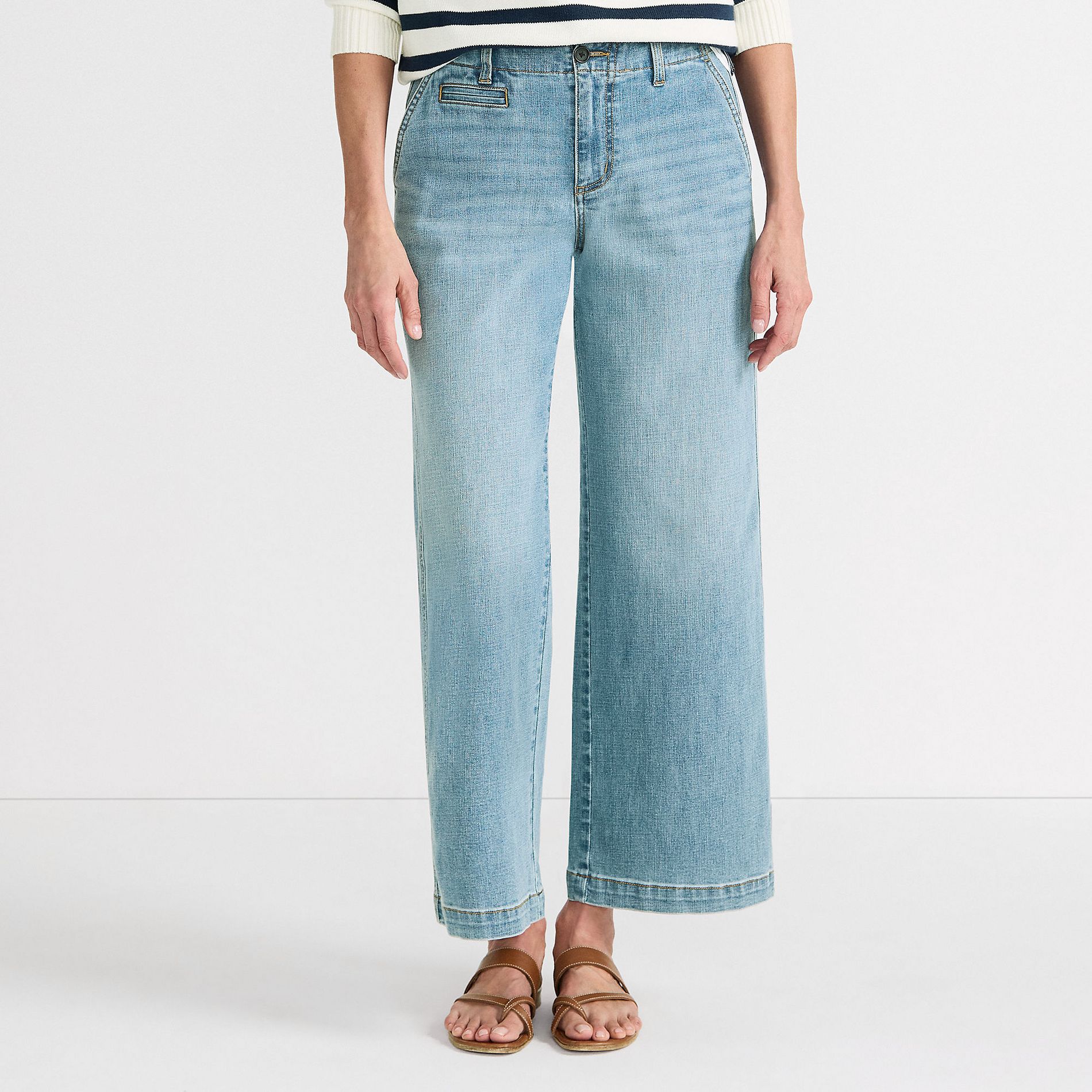 Lands' End Women's Petite Mid Rise Denim Wide Leg Ankle Jeans - 6 - Breeze Blue Wash