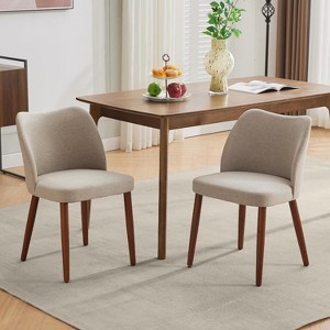 Dining Chair Set of 2, Linen Upholstered Dining Chair with Wood Legs,Wooden Kitchen Chair, Chairs with Cushions for Dining Room, Living Room - 1 of 4