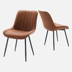 Dining Chairs Set of 2 - Faux Leather, Comfortable Mid Century Modern Design, Metal Legs, Upholstered Side Chair, for Kitchen Dining Room Living Room - 1 of 4