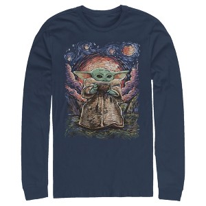 Men's Star Wars The Mandalorian The Child Starry Night Long Sleeve Shirt - 1 of 4