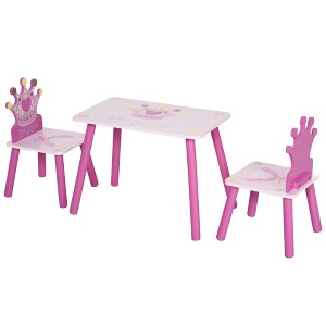 Qaba 3-Piece Kids Wooden Table and Chair Set with Crown Pattern Gift for Girls Toddlers Arts Reading Writing Age 2-4 Years Pink - 1 of 4