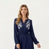 Anna-Kaci Women's Long Sleeve Embroidered Midi Dress with Smocked Waist and V-Neckline - 4 of 4