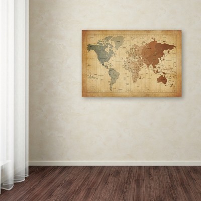 Vintage World Time Zones Map Canvas Art in Brown and Gray