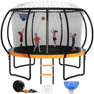 Zevemomo 12FT Pumpkin Trampoline with Safety Net&Ladder,Coated Metal Frame,ASTM Certified Outdoor Trampoline for Kids&Adults, Large Backyard Jumping - 1 of 4