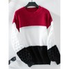 Womens Pullover Sweaters Chunky Crew Neck Sweater Knit Long Sleeve Color Block Sweater Cable Knit Sweater Womens Fall Outfits - 4 of 4