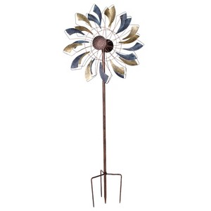 Sunnydaze Metallic Pinwheel Powder-Coated Iron Wind Spinner - 84.5” H - Silver and Gold - 1 of 4