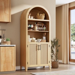 5-Tier Open Display Shelf with Rattan Decor, Farmhouse Storage Cabinet ...