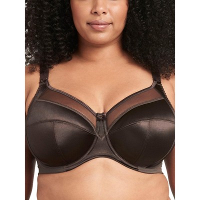 Curvy Couture Women's Solid Sheer Mesh Full Coverage Unlined Underwire Bra  Chocolate 46G