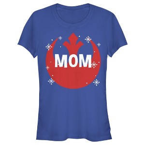 Juniors Womens Star Wars Mom Snowflake Rebel Logo T-Shirt - 1 of 3