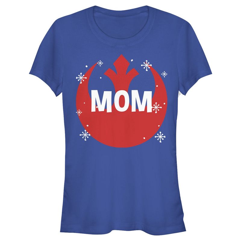 Juniors Womens Star Wars Mom Snowflake Rebel Logo T-Shirt, 1 of 4