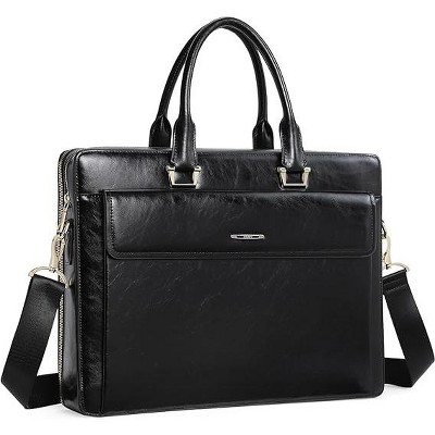 CLUCI Women Oil Wax Leather Briefcases Slim Large Business 15.6" Laptop Vintage Shoulder Bag for Men black