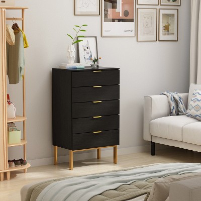 Famapy Black Vertical Storage Cabinet 5 Drawer Storage Metal Pulls Cabinet Legs