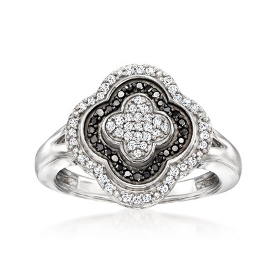 Ross-Simons 0.25 ct. t.w. Black and White Diamond Clover Ring in Sterling Silver