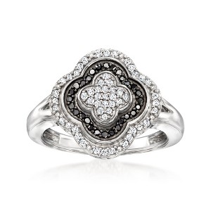 Ross-Simons 0.25 ct. t.w. Black and White Diamond Clover Ring in Sterling Silver - 1 of 4