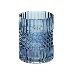 Melrose Blue Ribbed Glass Vase or Candle Holder 8"H - 1 of 3